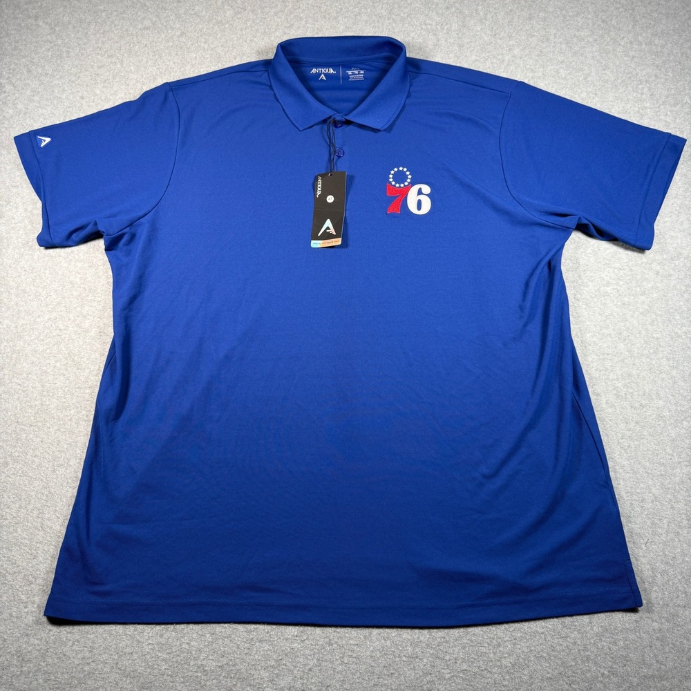 Antigua Philadelphia 76ers NBA Polo Shirt Mens XXL Blue Short Sleeve New